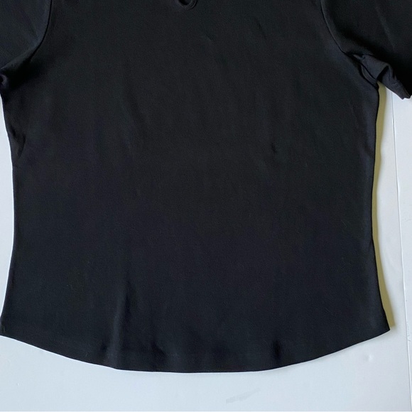 Talbots Shirt Womens Size Large Short Sleeve Keyhole Front 100% Cotton Blouse - Picture 3 of 11